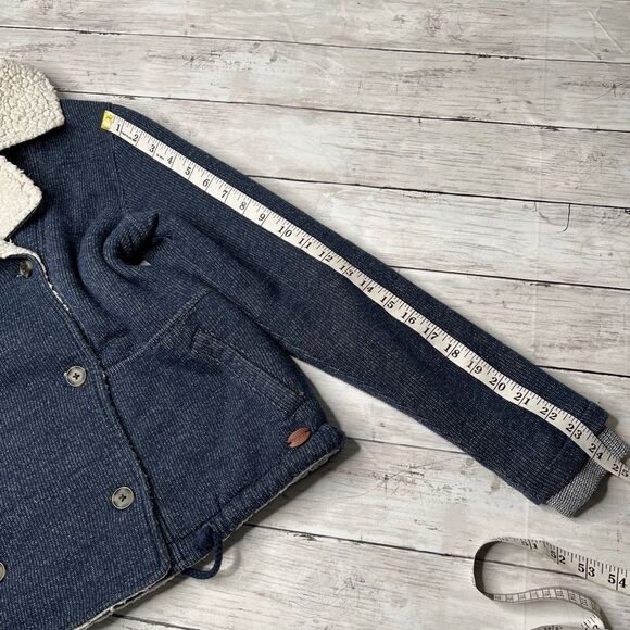 Roxy Beautiful Adventure sherpa pea coat jacket in blue and off white inside. M - Picture 6 of 11